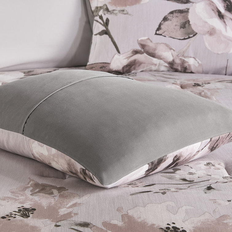 Gray Floral Microfiber Full Comforter Set with Shams