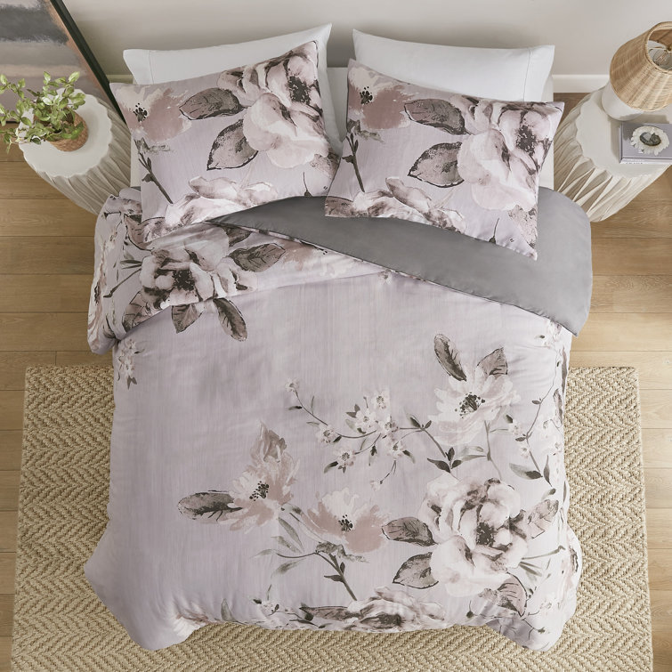 Lilac Floral Cotton Full/Queen Duvet Cover Set