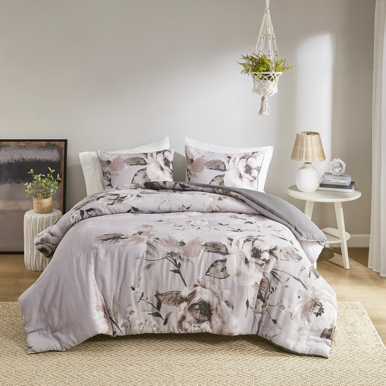 Lilac Floral Cotton Full/Queen Duvet Cover Set