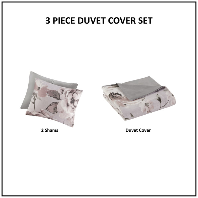 Lilac Floral Cotton Full/Queen Duvet Cover Set