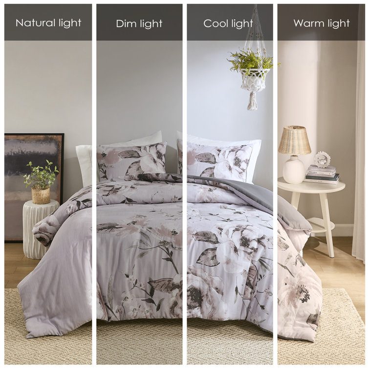 Lilac Floral Cotton Full/Queen Duvet Cover Set