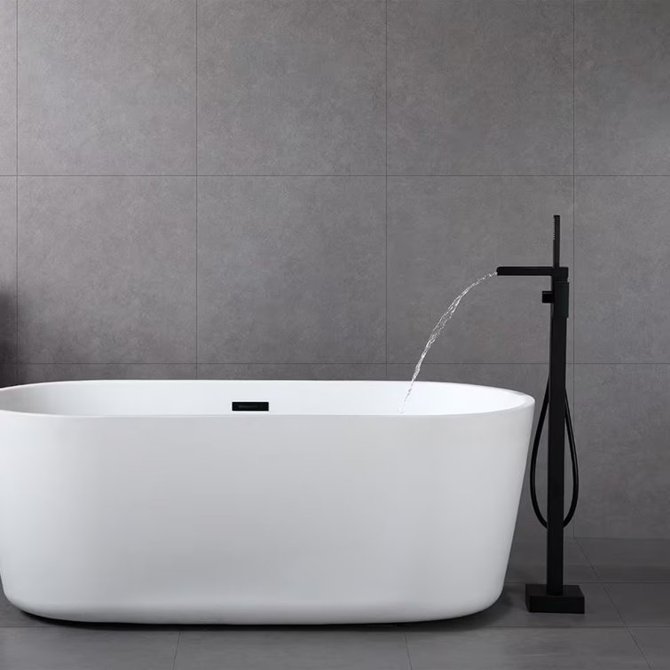 Matte Black Brass Floor-Mounted Freestanding Tub Filler