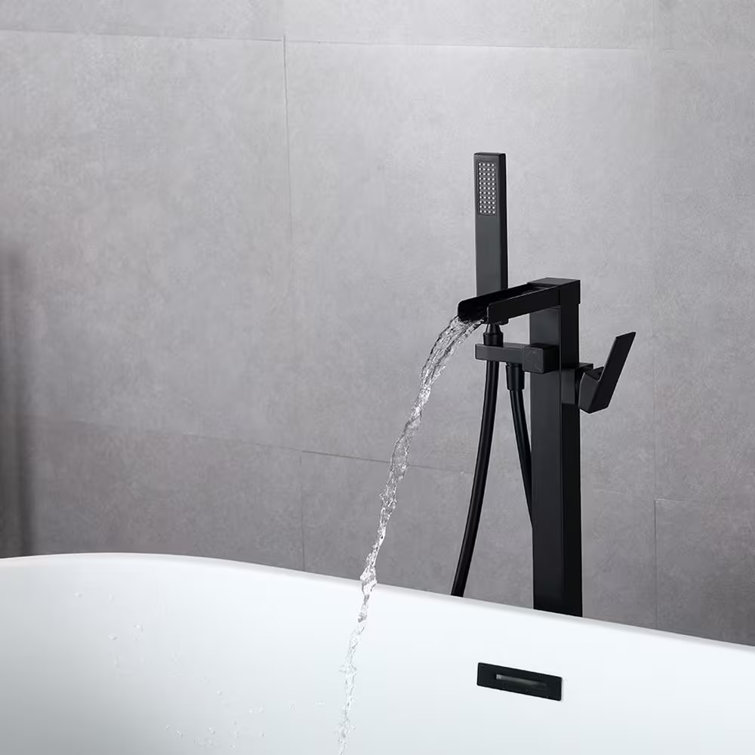 Matte Black Brass Floor-Mounted Freestanding Tub Filler