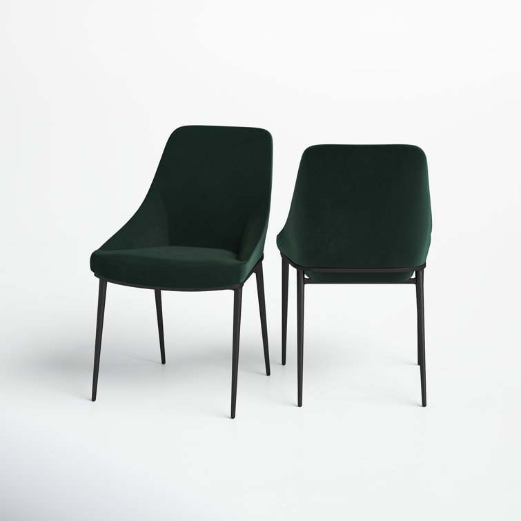 Vivian Green Velvet Upholstered Side Chair with Metal Legs - Set of 2