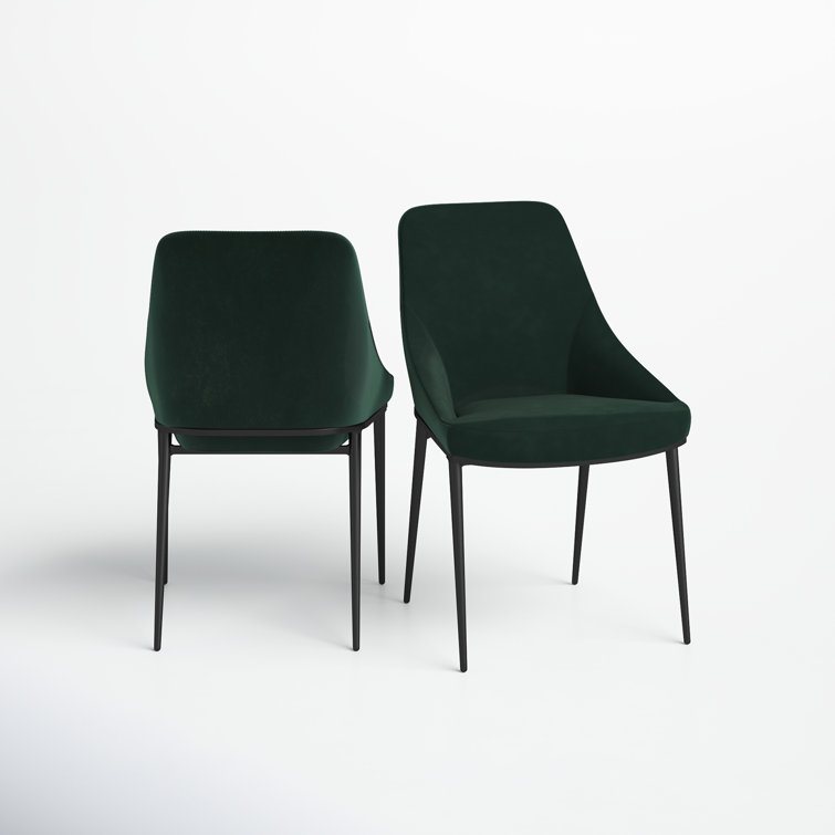 Vivian Green Velvet Upholstered Side Chair with Metal Legs - Set of 2