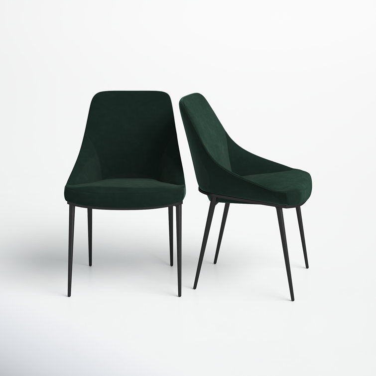Vivian Green Velvet Upholstered Side Chair with Metal Legs - Set of 2