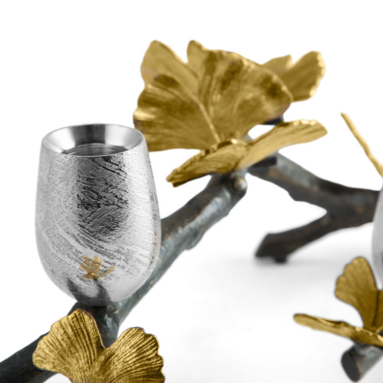 Butterfly Ginkgo Branch Brass and Nickel Candleholder