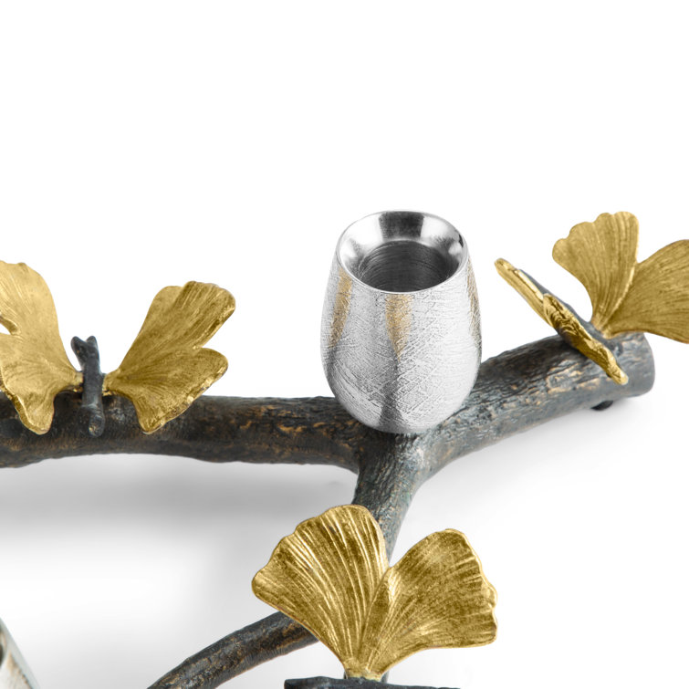 Butterfly Ginkgo Branch Brass and Nickel Candleholder