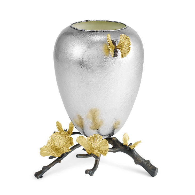 Silver and Gold Butterfly Ginkgo Metal Table Vase