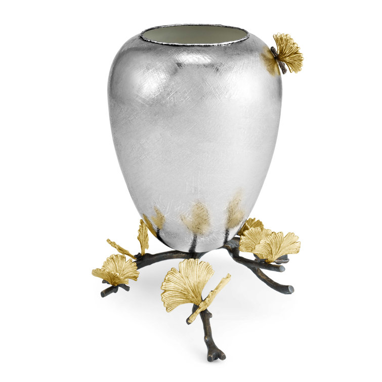 Silver and Gold Butterfly Ginkgo Metal Table Vase