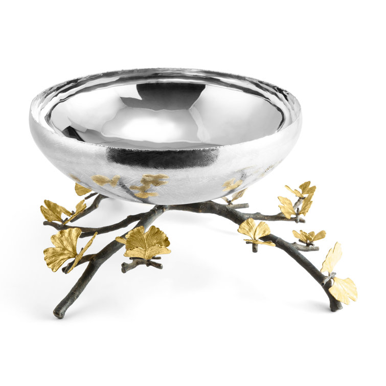 Butterfly Ginkgo Handcrafted Metal Centerpiece Bowl with Stand
