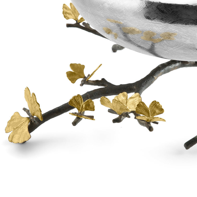 Butterfly Ginkgo Handcrafted Metal Centerpiece Bowl with Stand