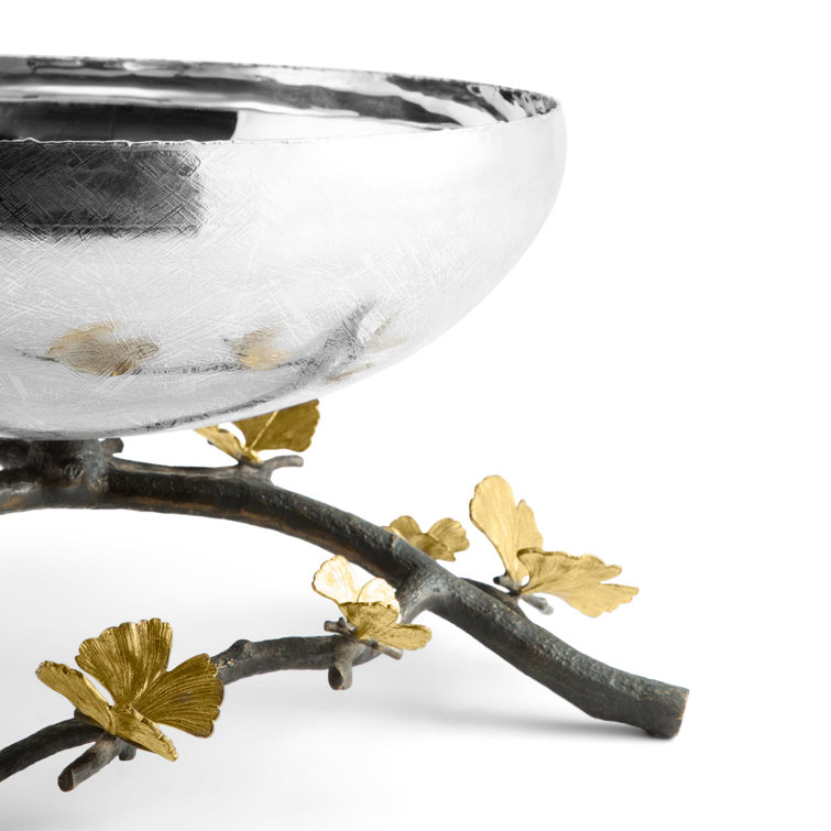 Butterfly Ginkgo Handcrafted Metal Centerpiece Bowl with Stand