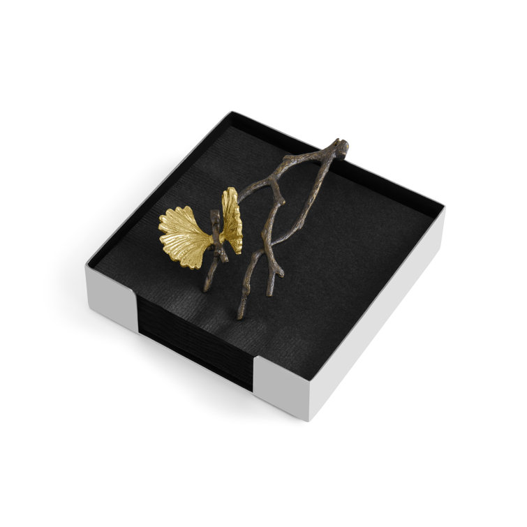 Bronze and Gold Butterfly Ginkgo Cocktail Napkin Holder