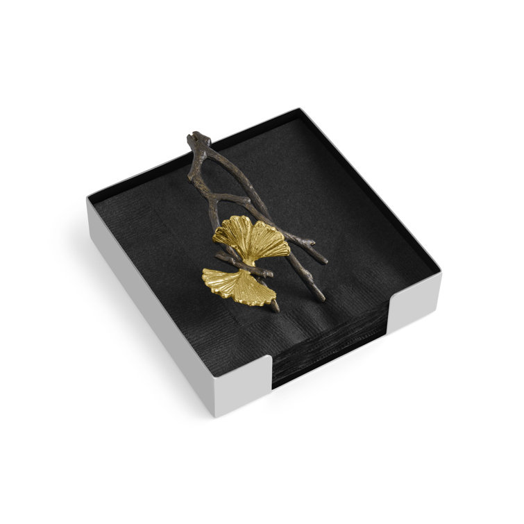 Bronze and Gold Butterfly Ginkgo Cocktail Napkin Holder