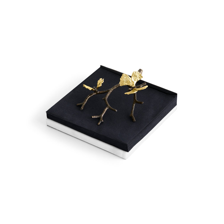 Bronze and Gold Butterfly Ginkgo Cocktail Napkin Holder