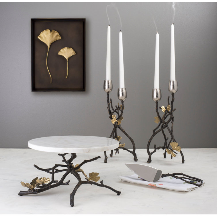 Butterfly Ginkgo Brass and Nickel Taper Candle Holders