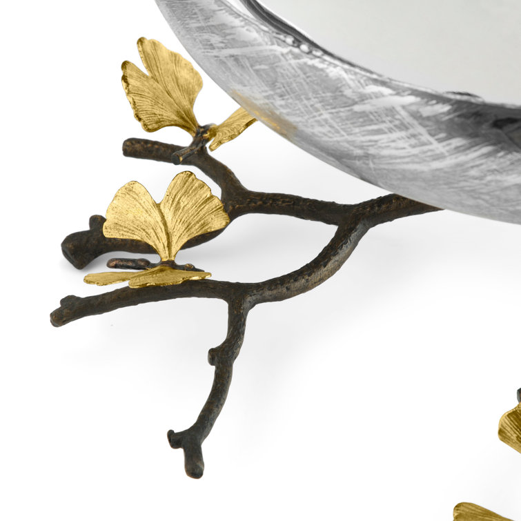 Butterfly Ginkgo Silver and Gold Embellished Fruit Bowl with Stand