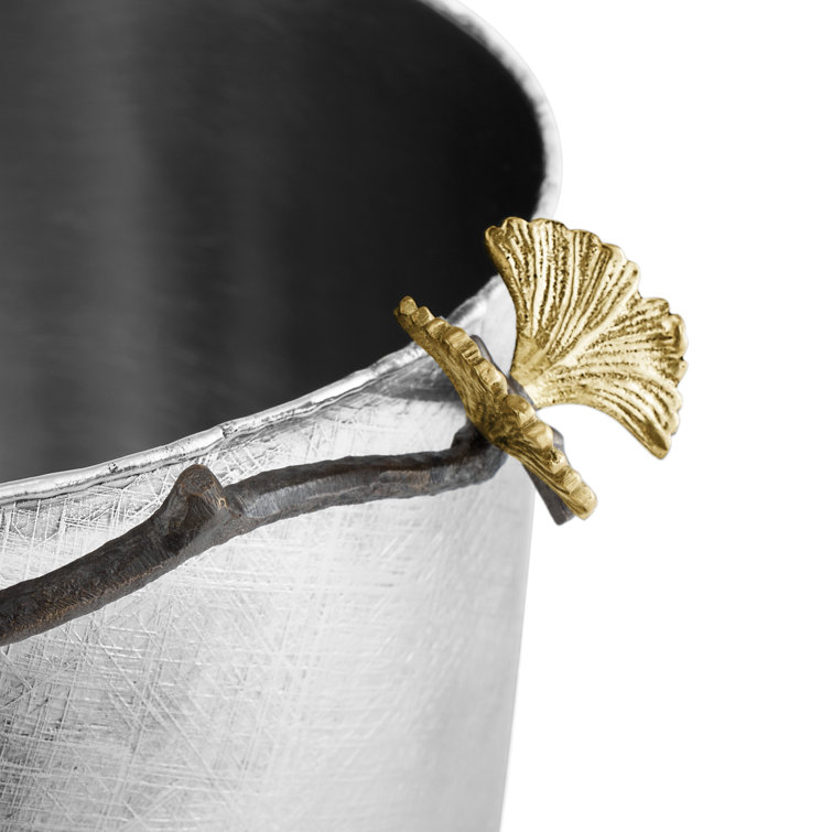 Handmade Bronze Butterfly Ginkgo Round Decorative Bucket