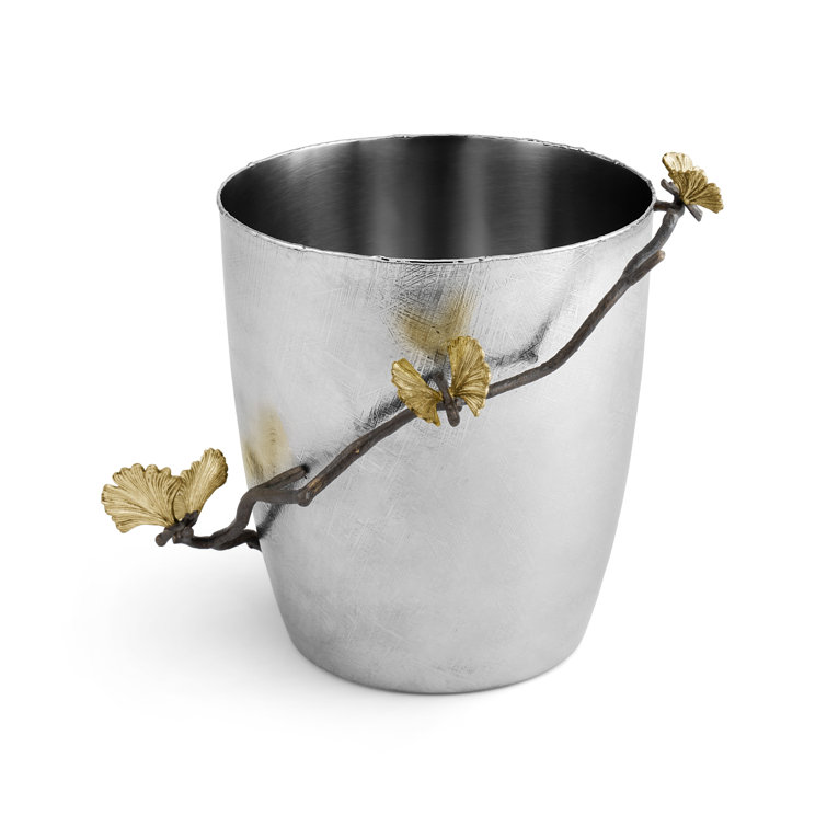 Handmade Bronze Butterfly Ginkgo Round Decorative Bucket