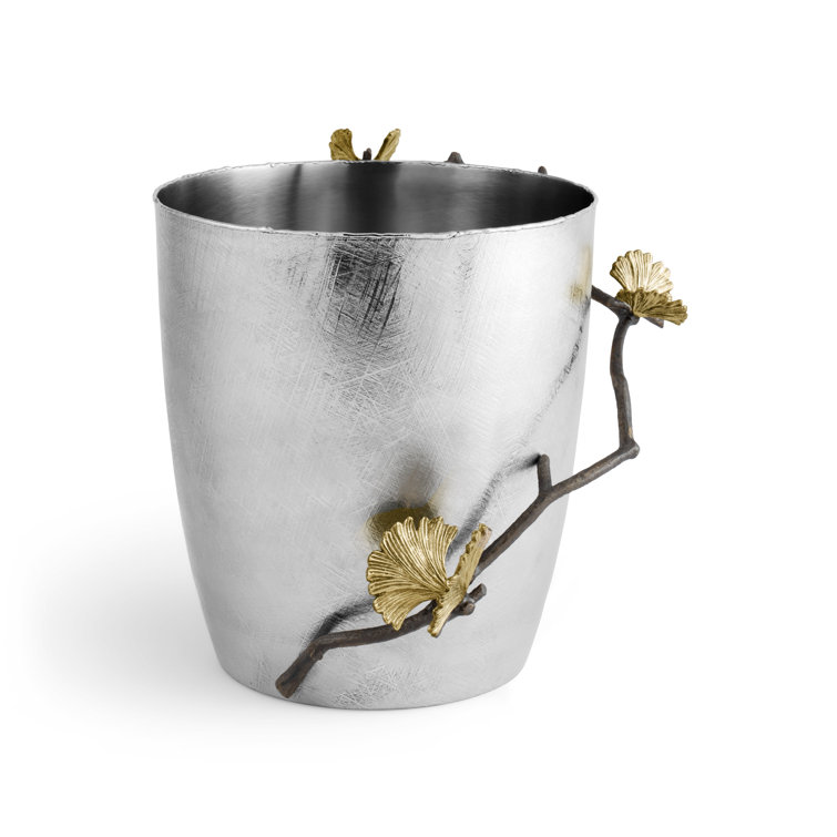 Handmade Bronze Butterfly Ginkgo Round Decorative Bucket