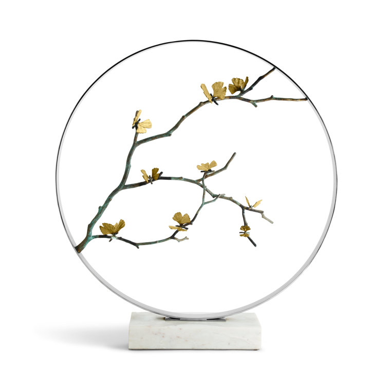 Butterfly Ginkgo 34.5" Crystal and Brass Moon Gate Sculpture