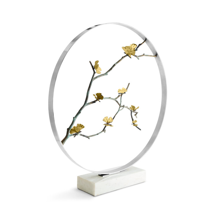 Butterfly Ginkgo 34.5" Crystal and Brass Moon Gate Sculpture