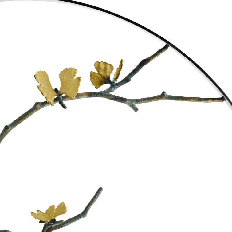 Butterfly Ginkgo 34.5" Crystal and Brass Moon Gate Sculpture