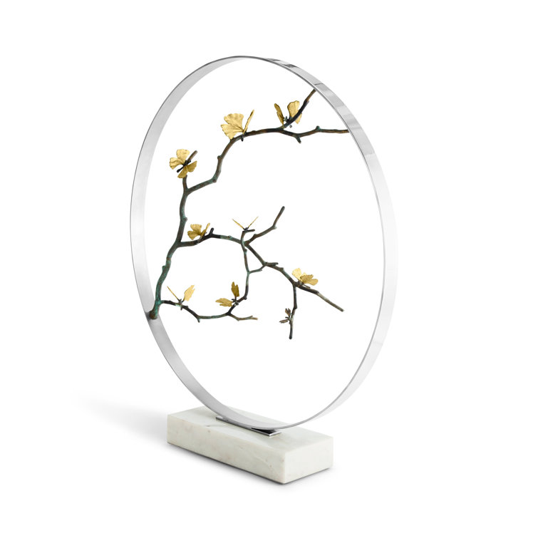 Butterfly Ginkgo 34.5" Crystal and Brass Moon Gate Sculpture