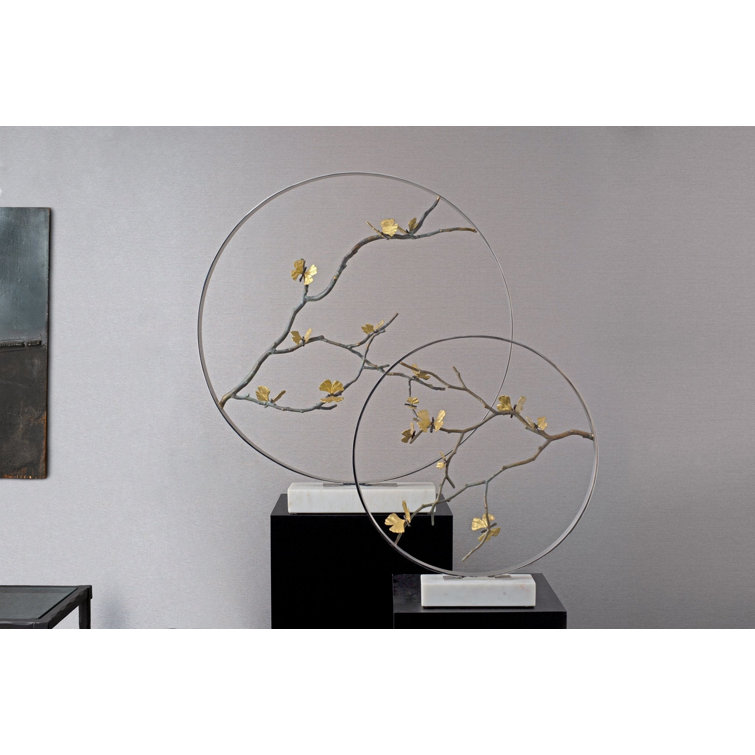 Butterfly Ginkgo 34.5" Crystal and Brass Moon Gate Sculpture