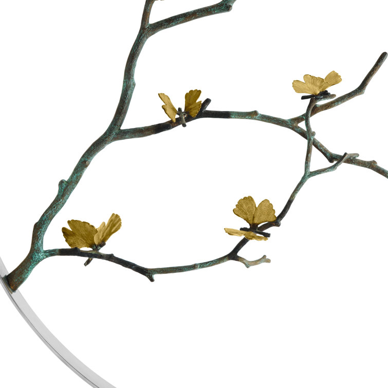 Butterfly Ginkgo 34.5" Crystal and Brass Moon Gate Sculpture