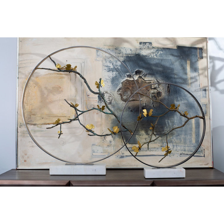 Butterfly Ginkgo 34.5" Crystal and Brass Moon Gate Sculpture