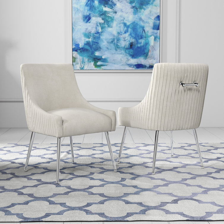 Beige Velvet Upholstered Side Chair with Metal Legs, Set of 2