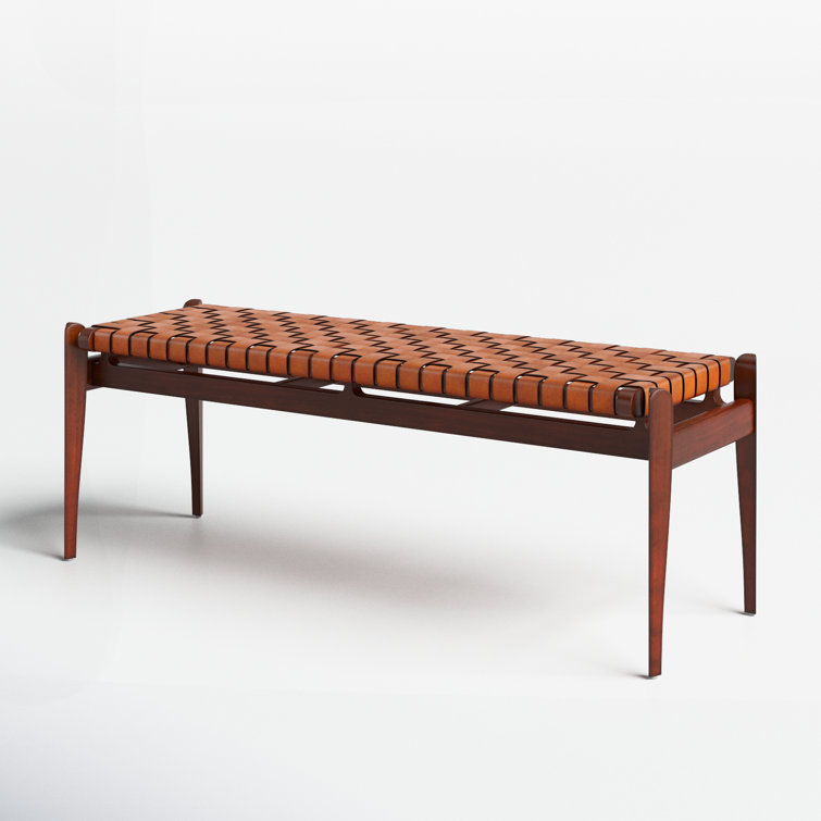 Dilan 48'' Mahogany Wood and Top Grade Leather Woven Bench - Brown