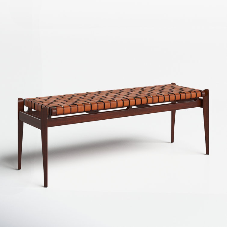 Dilan 48'' Mahogany Wood and Top Grade Leather Woven Bench - Brown