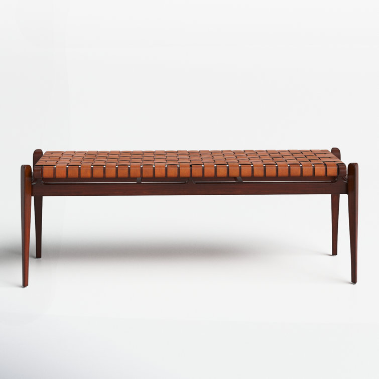 Dilan 48'' Mahogany Wood and Top Grade Leather Woven Bench - Brown