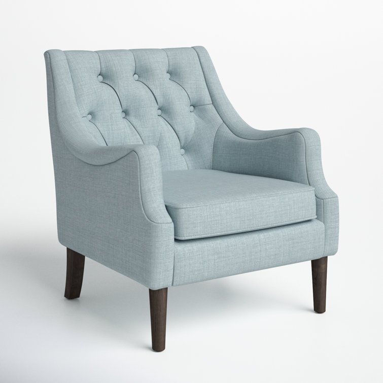 Dusty Blue Serpentine Wood Accent Chair with Tufted Back
