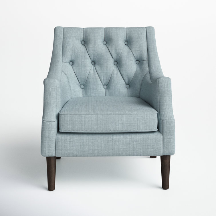 Dusty Blue Serpentine Wood Accent Chair with Tufted Back