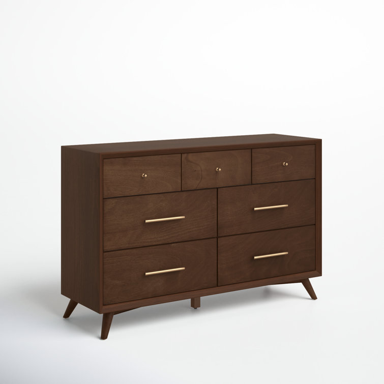 Flynn Walnut Mid-Century Modern 7-Drawer Dresser