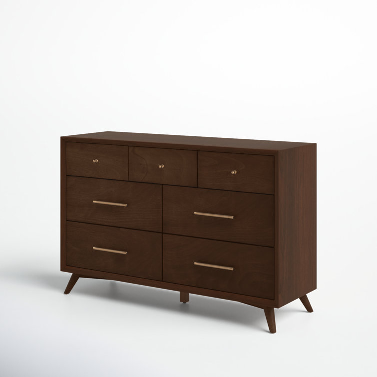 Flynn Walnut Mid-Century Modern 7-Drawer Dresser