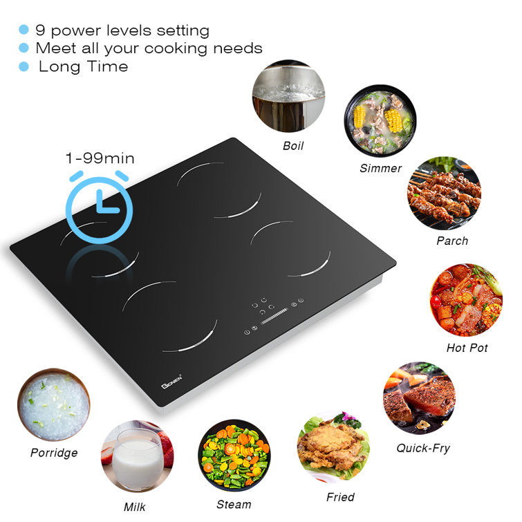 24" Black Ceramic 4-Burner Induction Cooktop