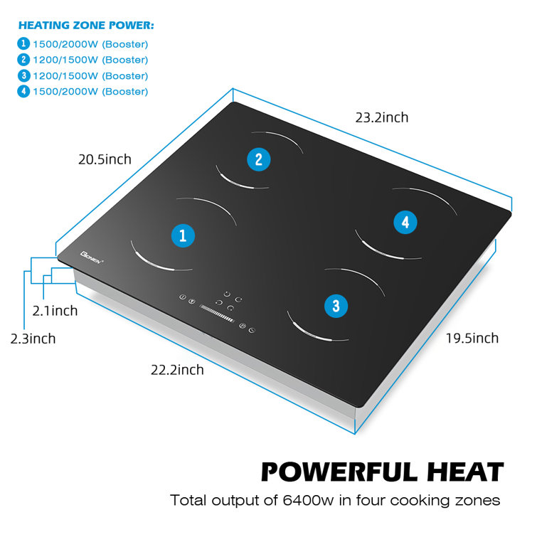 24" Black Ceramic 4-Burner Induction Cooktop