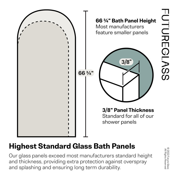 Venus 34 in. x 66.75 in. Frameless Arched Glass Bath Panel with Brass Hardware