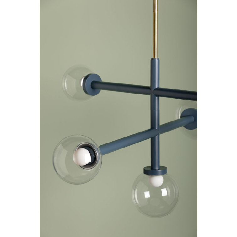 Aged Brass and Blue 5-Light Chandelier with Clear Glass Shades