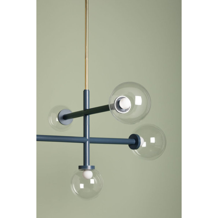 Aged Brass and Blue 5-Light Chandelier with Clear Glass Shades