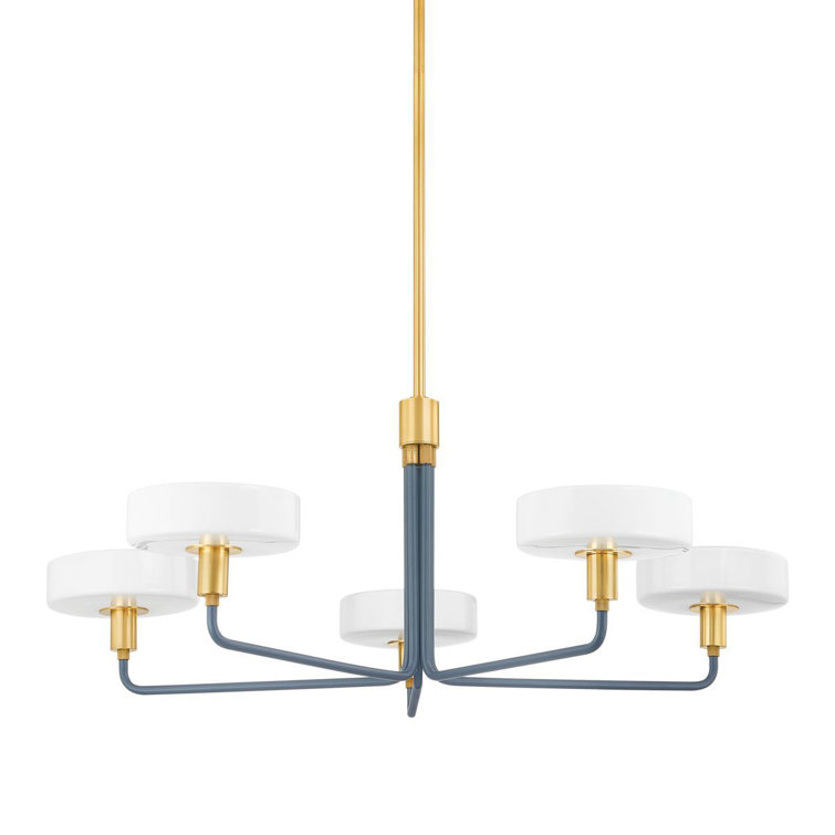 Slate Blue and Brass 39" Modern Chandelier with Opal Glass Shades