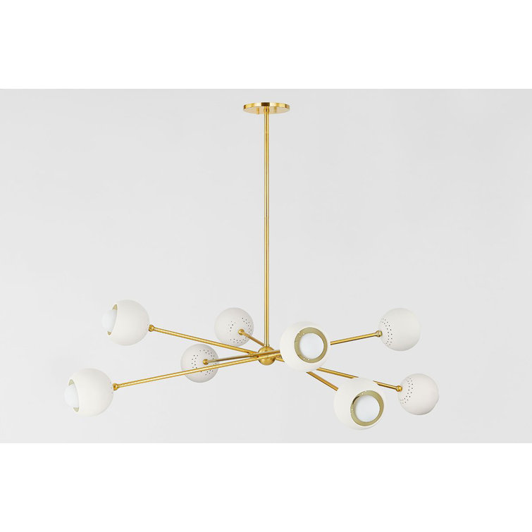 Aged Brass and Soft Cream 8-Light Sputnik Chandelier