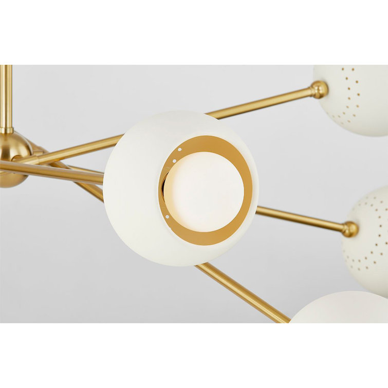 Aged Brass and Soft Cream 8-Light Sputnik Chandelier
