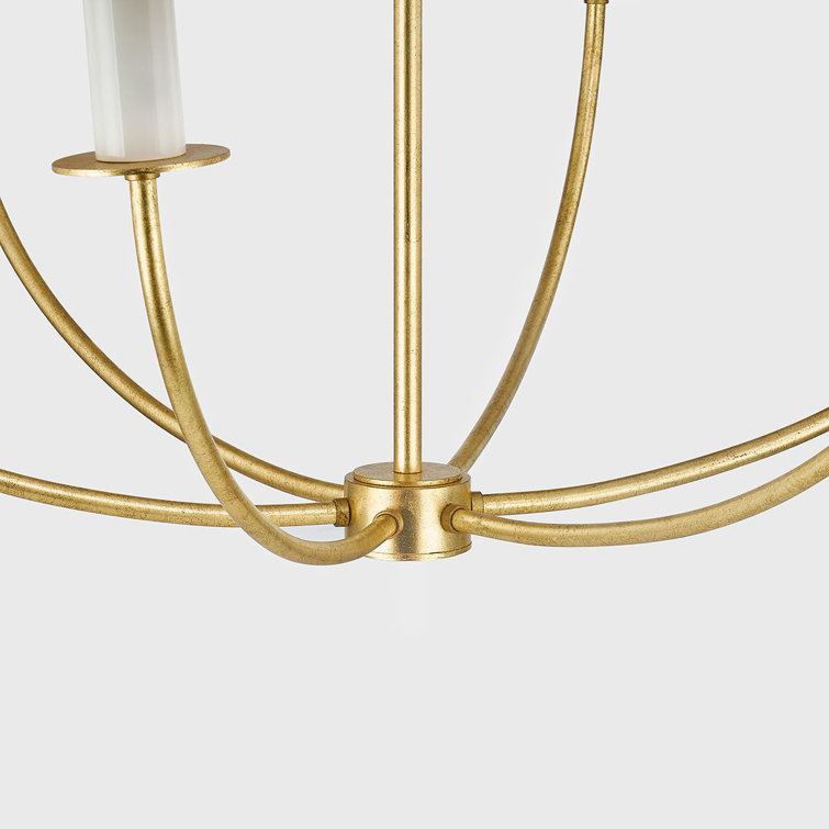 Vintage Gold Leaf 6-Light Chandelier with Rattan Shades