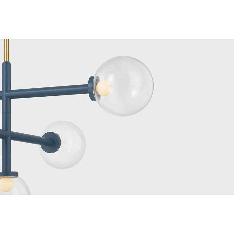 Aged Brass and Blue 5-Light Chandelier with Clear Glass Shades